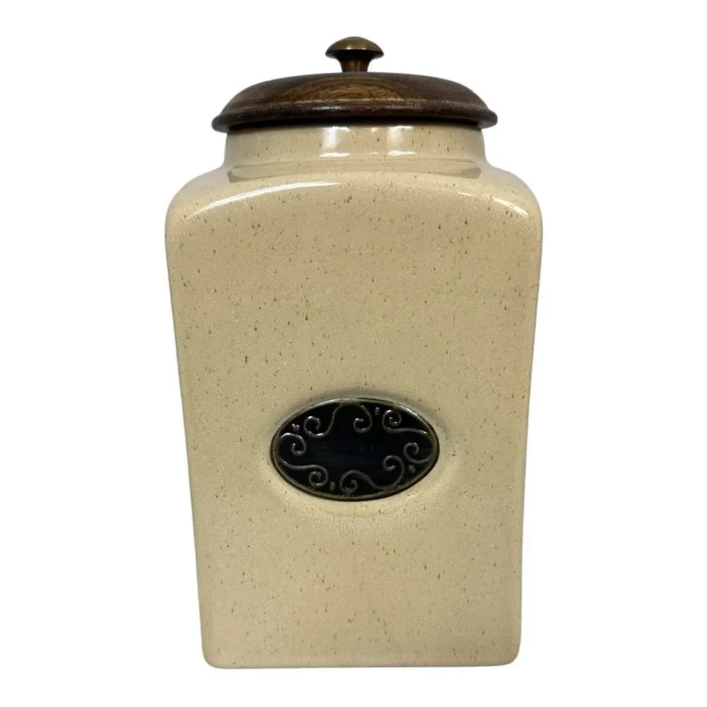 Pier 1 Imports India Rustic Beige Speckled Ceramic Canister